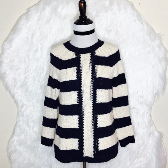 J.Crew Navy Blue/ White Mixed Striped Sweater - Picture 2 of 7